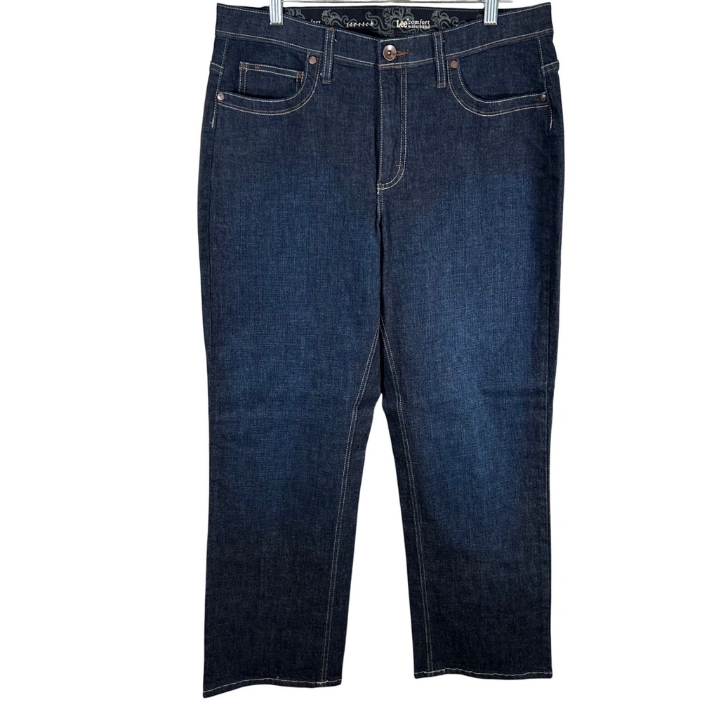 Lee Comfort Waistband Dark Wash Straight Leg Jeans 14 Short Indigo Stretch Denim